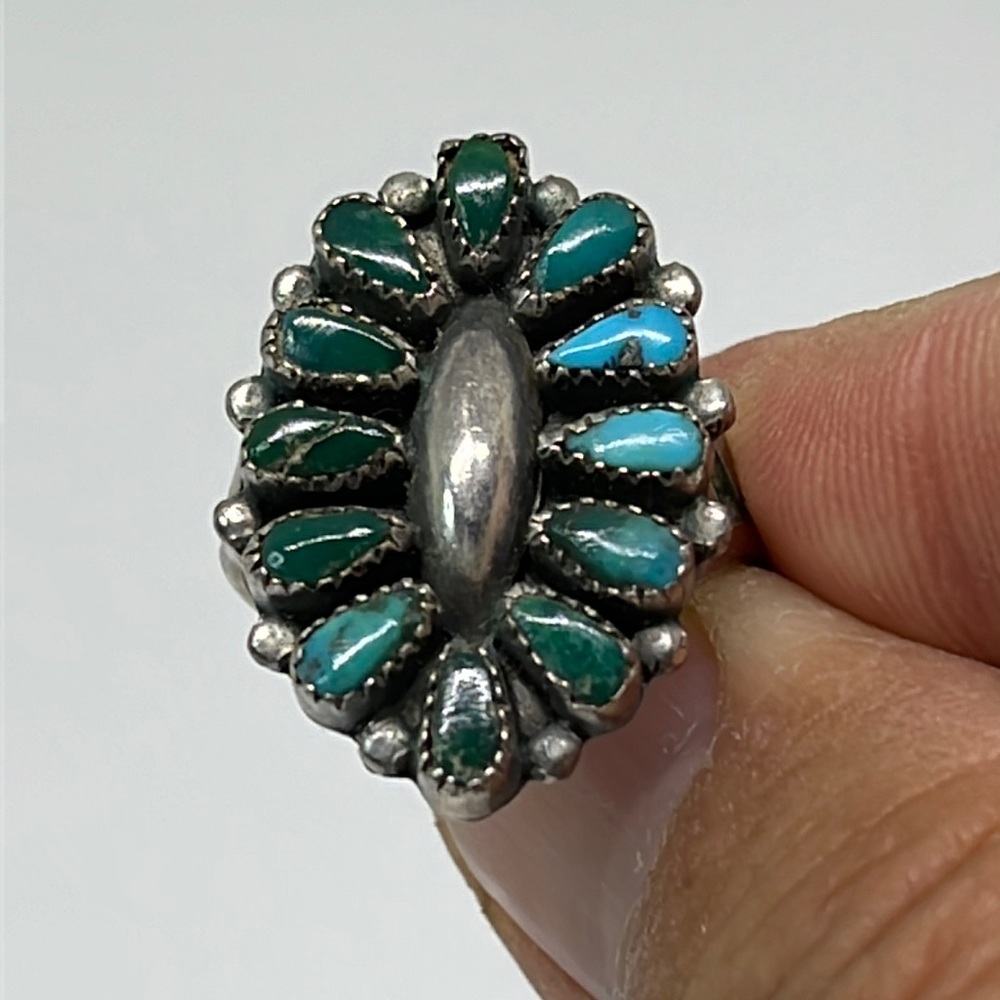 Vintage Turquoise Zuni Cluster Ring 1940s